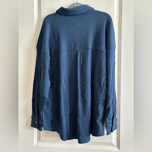 Belle by Kim Gravel Blue Waffle Knit Button Front Top Jacket L NWT - Picture 4 of 4